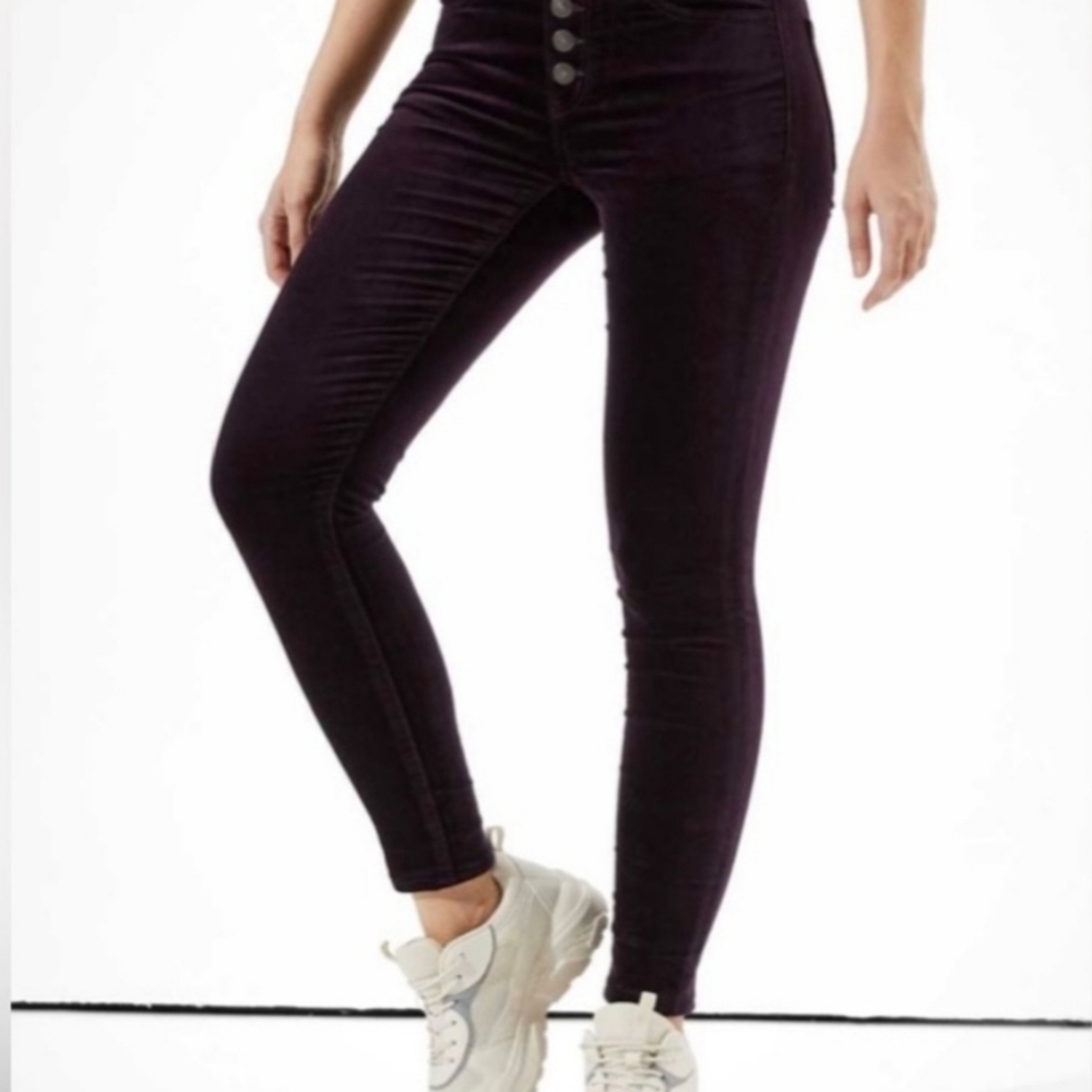 American Eagle Hi-Rise Purple Velvet Jeggings (Size 10)